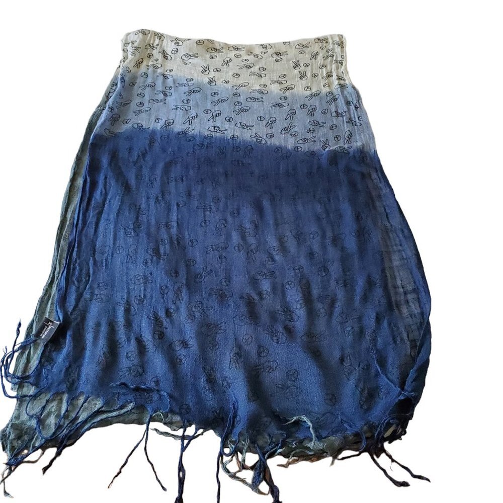 Beautiful Ombre Blue Peace Love 100% Viscose‎ Fringed Scarf